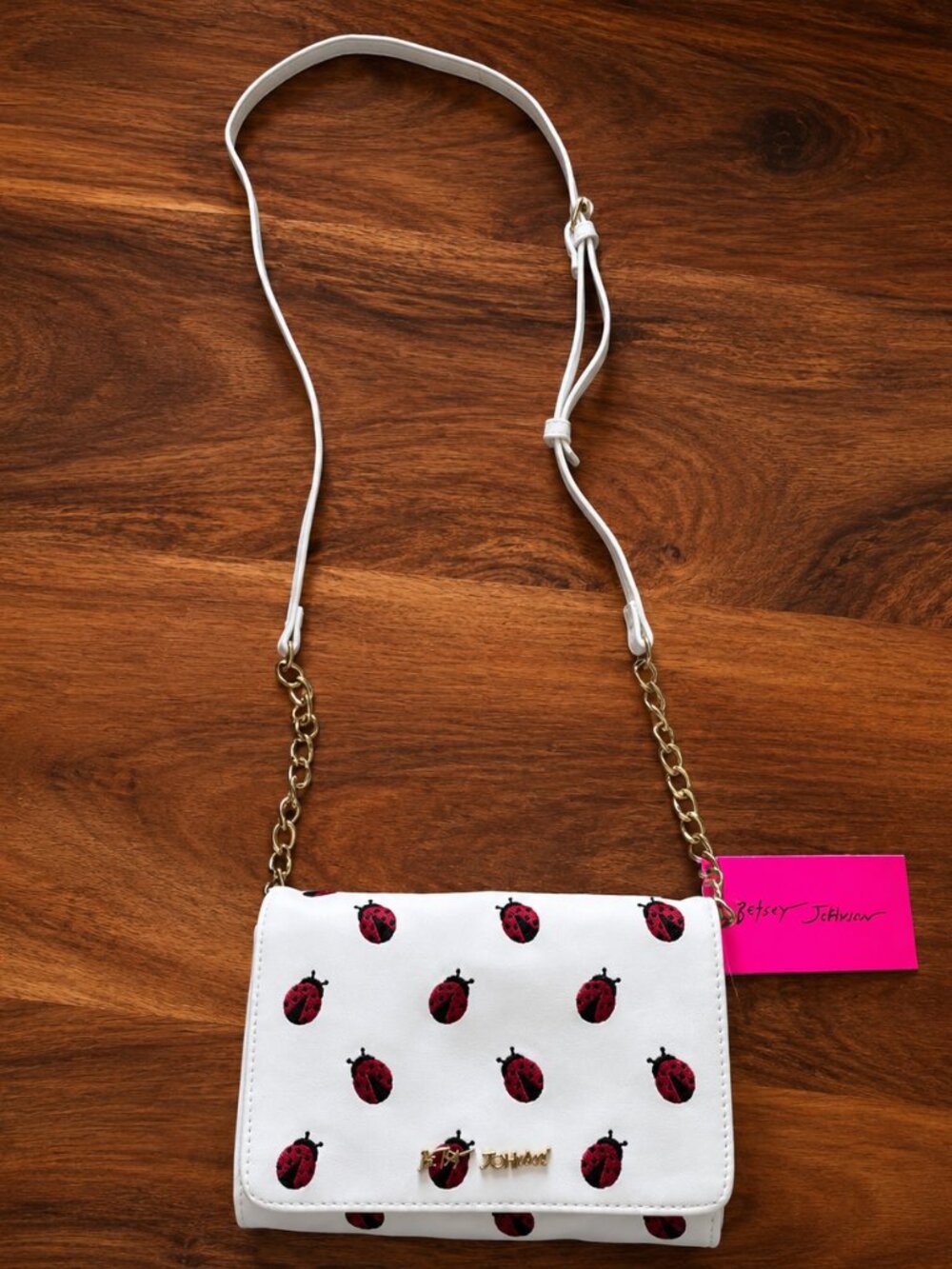 Betsey Johnson New White Ladybug Crossbody Bag Embroidered NWT - Picture 2 of 7